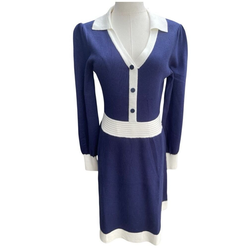 Zessica Navy Blue & White Sweater Dress Size Small NWT